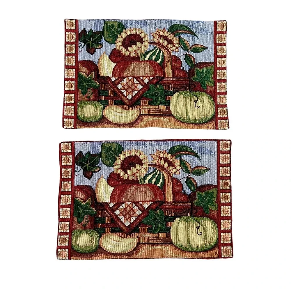 Woven Tapestry Placemats Fall Autumn Farm Harvest‎ Sunflowers Set Of 4